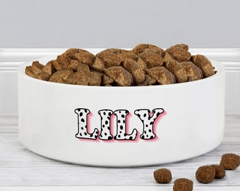 Personalised Pink Spots Name 14cm Medium Pet Bowl