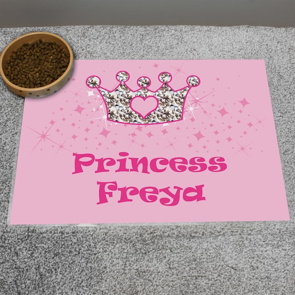 Personalised Pink Princess Pet Bowl Mat 42cm x 30cm