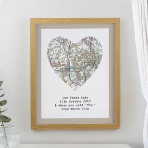 Gepersonaliseerde huidige kaart hart eiken posterlijst - cadeau nieuw huis - nieuw familiecadeau