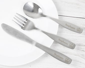 Personalised 3 Piece Stainless Steel Princess Cutlery Set - Perfect Toddler Set - Birthday Gift - House Warming Gift