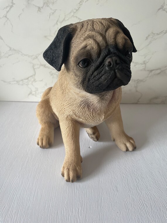 Vivid Arts Real Life Sitting Pug Dog Resin Ornament Sculpture 27cm