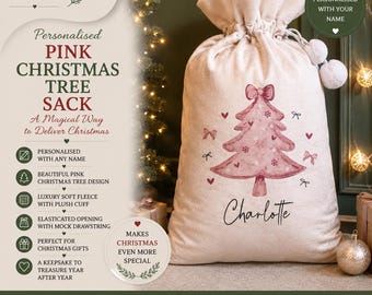 Personalised Pink Christmas Tree Sack, Luxury Santa Sack, Custom Christmas Gift Bag, Velvet Christmas Sack, Christmas Eve Gift Bag