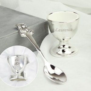 Personalised Silver Egg Cup & Spoon - Perfect Christening Gift - Birthday Gift - Personalised Tableware