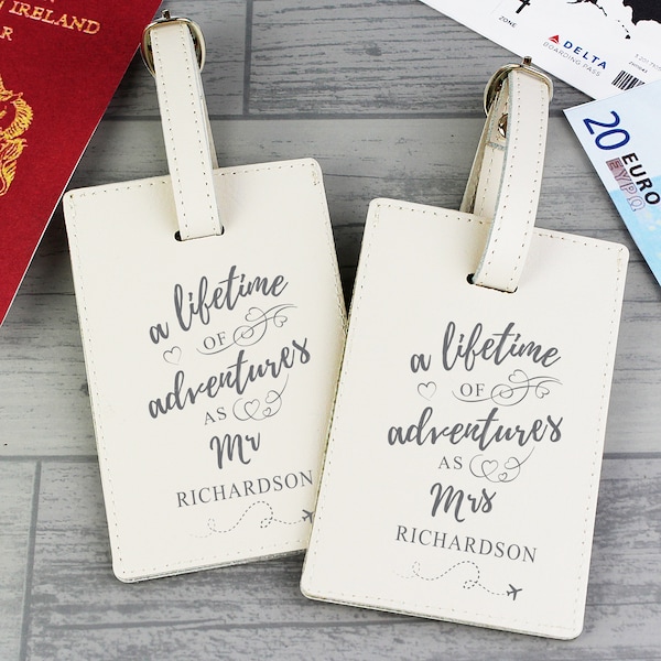 Personalised 'Lifetime of Adventures' Mr and Mrs Couples Luggage Tags