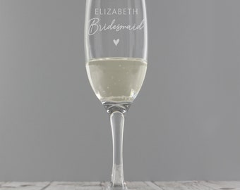 Personalised Bridesmaid Champagne Prosecco Flute Glass - Perfect Wedding Gift, Hen Party Gift, Gifts for Her.
