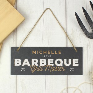 Personalised &quot;Barbeque Grill Master&quot; Printed Hanging Slate Plaque - Perfect Home Bar Gift - Birthday Gift - Christmas Gift