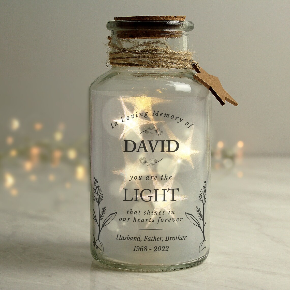 Personalised Memorial LED Glass Jar | in Loving Memory Light ...
