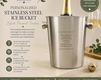 Personalised Stainless Steel Ice Bucket | Custom Champagne Bucket | Engraved Drinks Cooler | Wedding Gift | New Home Gift