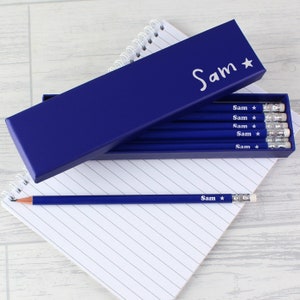 Personalise Box of 12 HB Pencils - Any Name - Pencil with Eraser - Pencils for School Kids Blue Star School Pencils, Writing Pencils