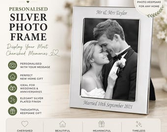 Personalised Silver Plated Photo Frame 6x4 Custom Picture Frame New Home Gift Housewarming Keepsake Present