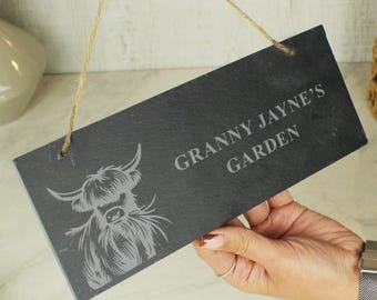 Gepersonaliseerd bord in leisteen hooglandkoe - Perfect Home Decor - Verjaardagscadeau - Kerstcadeau - Cadeau nieuw huis