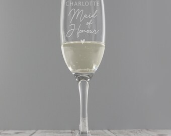 Personalised Maid of Honour Champagne Prosecco Flute Glass - Perfect Wedding Gift, Hen Party Gift, Gifts for Her.