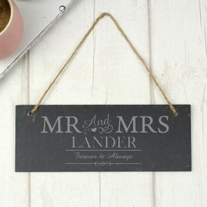 Personalised Mr & Mrs Hanging Slate Plaque - Perfect Couples Gift - Birthday Gift - Wedding Gift - New Home Gift - Garden Gift