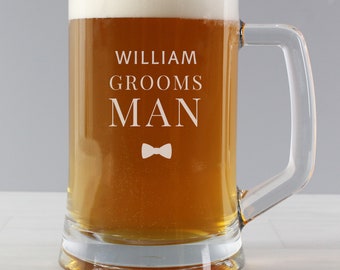 Personalised Wedding Groomsman Pint Glass Tankard with Personalised Text