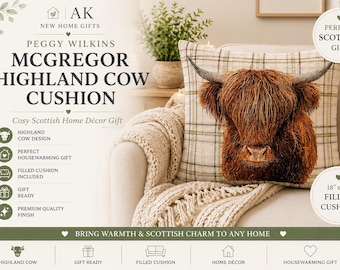 Highland Cow Cushion, Scottish Cushion Gift, Highland Cow Pillow, Housewarming Gift, Cow Lover Gift, Rustic Home Decor, Farmhouse Cushion