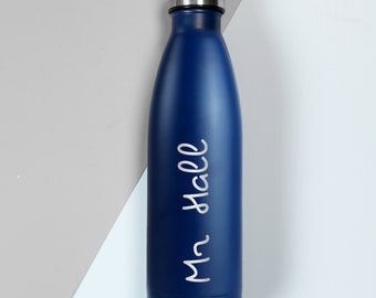 Personalised Name Insulated Metal Navy Blue Drinks Bottle - Perfect Back to School, New Job, Works Water Bottle -