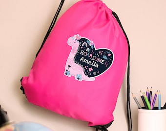 Persönliche Rosa Schultasche, Schwimmtasche, Dinosaurier-Design