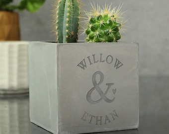 Personalised Ampersand Couples Concrete Plant Pot