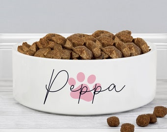 Personalised Pink Paw Print Name 14cm Medium Pet Bowl