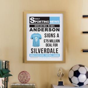 Personalisierter Fußball Nachrichten Eiche Posterrahmen - Geburtstagsgeschenk - Kinderzimmer Dekor - Fußball Geschenk - Sportfans Geschenk