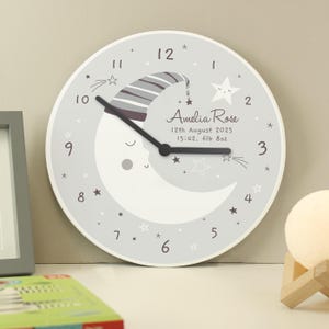 Personalised Moon Wooden Nursery Clock - Perfect Childrens Bedroom Gift - Bedroom Decor - Wall Clock - Perfect Birthday Gift