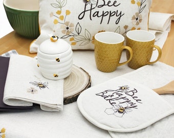 Bee Cushion Gift, Bee Happy Cushion, Matching Cushion Set, Housewarming Gift, Custom Name Pillow, Bee Lover Gift