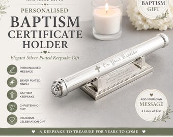 Personalised Baptism Certificate Holder | Silver Plated Baptism Gift | Christening Keepsake | Baby Baptism Present UK