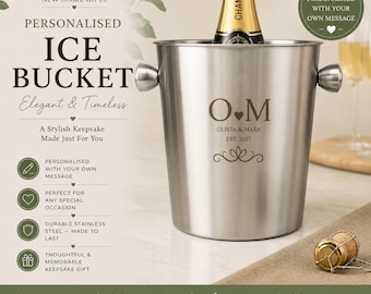 Personalisierter Monogramm-Eiskübel, Edelstahl-Champagner-Eimer, Hochzeitsgeschenk, neues Zuhausegeschenk, Jahrestagsgeschenk