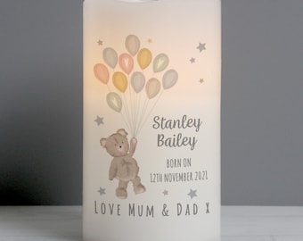 Personalised Teddy & Balloons Nightlight LED Candle - Perfect Baby Gift - Baby Shower Gift - First Birthday Gift