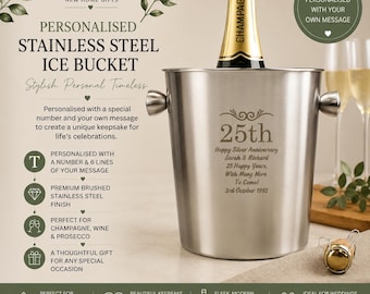 Personalised Stainless Steel Ice Bucket | Custom Number Champagne Bucket | Wine Cooler | Wedding Gift | Birthday Gift | Home Bar