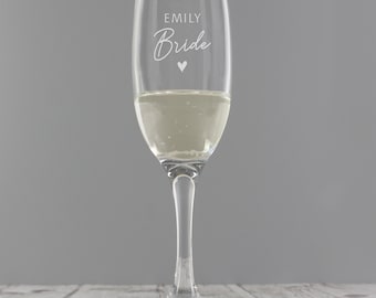 Personalised Bride Champagne Prosecco Flute Glass - Perfect Wedding Gift, Hen Party Gift, Gifts for Her.
