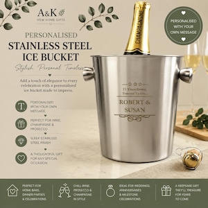 Secchiello per il ghiaccio personalizzato in acciaio inox / Refrigeratore per vino inciso / Regalo di anniversario / Regalo di nozze / Accessorio per il nuovo bar di casa / Refrigeratore per bevande