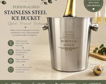 Personalised Stainless Steel Ice Bucket | Engraved Wine Cooler | Anniversary Gift | Wedding Gift | New Home Bar Accessory | Drinks Cooler