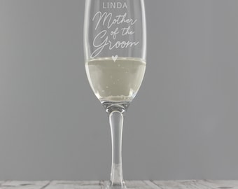 Personalised Mother of the Groom Champagne Prosecco Flute Glass - Perfect Wedding Gift, Hen Party Gift, Gifts for Her.