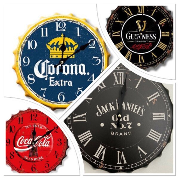 Nouveau stock vaste gamme de vintage rétro 30 cm horloge murale en métal bouteille de bière haut