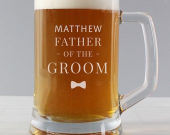 Personalised Wedding Father of the Groom Pint Glass with Personalised Text