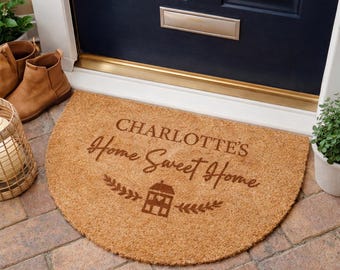 Personalised New Home Doormat Gift | Half Moon Door Mat for Couples | Custom Family Name Housewarming Gift UK