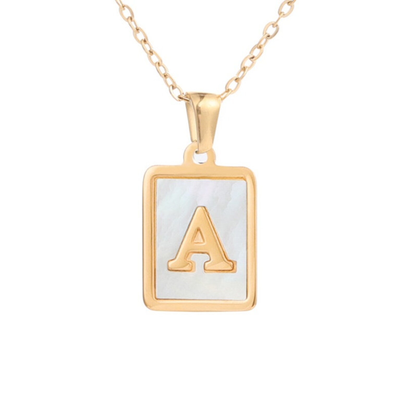 Square Letter Necklace White Enamel & Gold Charm Necklace Birthday