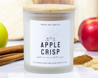 Bougie avec mélange de cire d'abeille naturelle parfumée Apple Crisp avec mèche en bois qui crépite