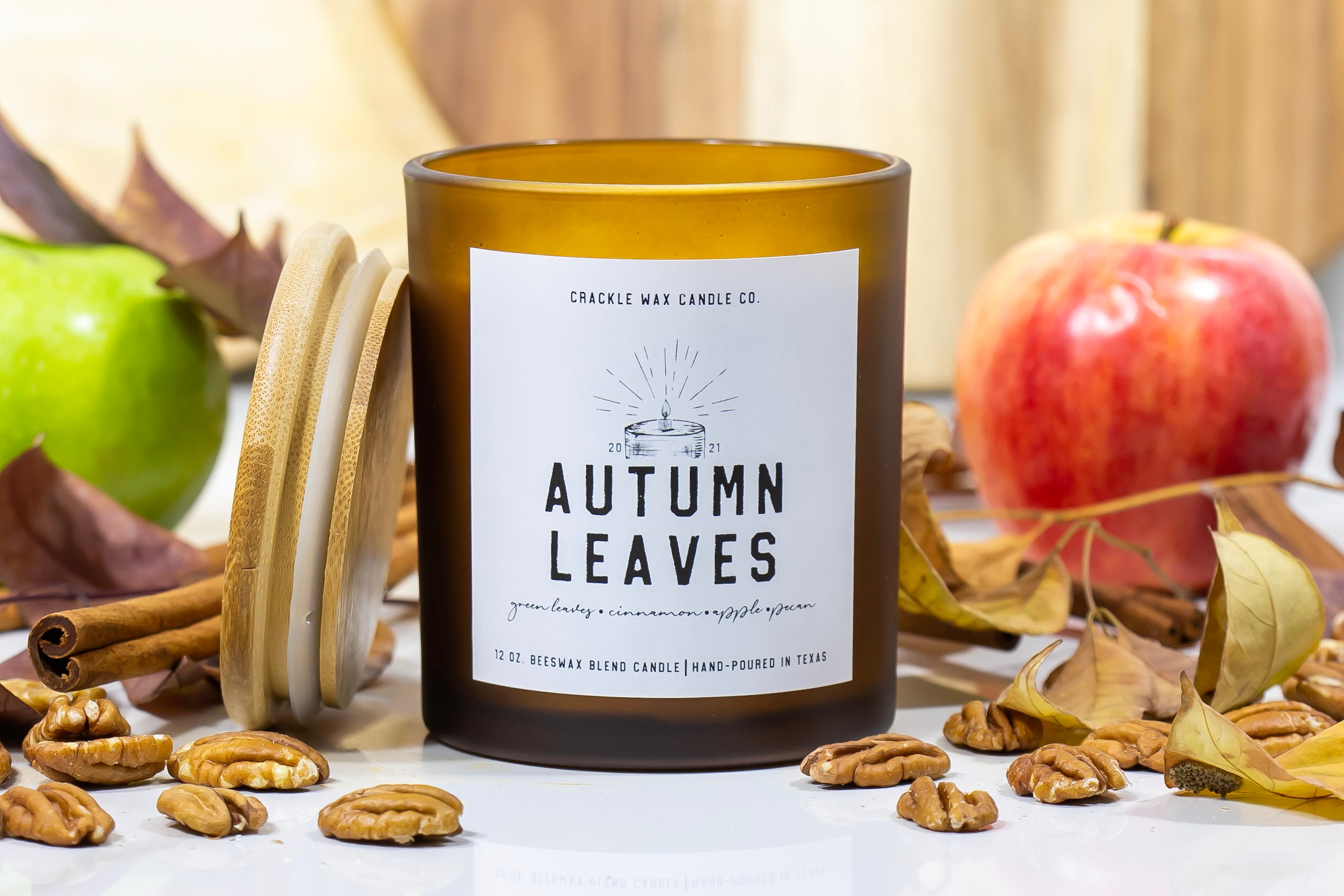Beeswax Candle Sustainable, Nontoxic & Clean Burning Autumn Leaves