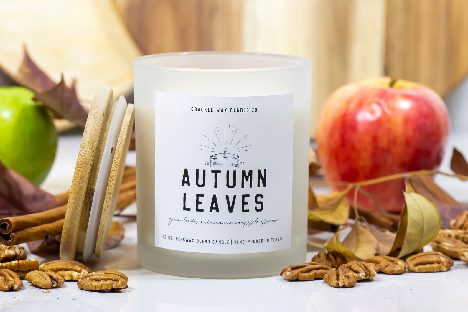 Beeswax Candle Sustainable, Nontoxic & Clean Burning Autumn Leaves