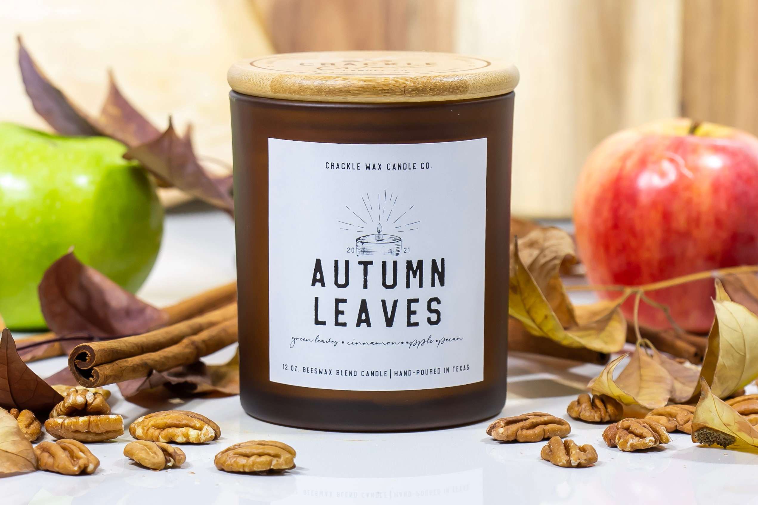 Beeswax Candle Sustainable, Nontoxic & Clean Burning Autumn Leaves