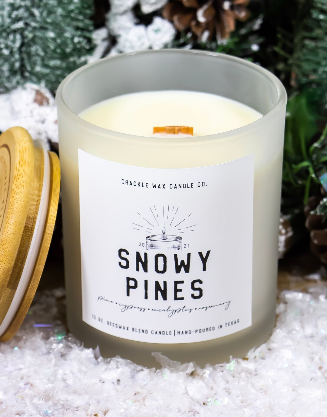 Mountain Candle, Pine Scent, Christmas Tree Candle, Beeswax Candle, Wooden Wick Candle, Snowy