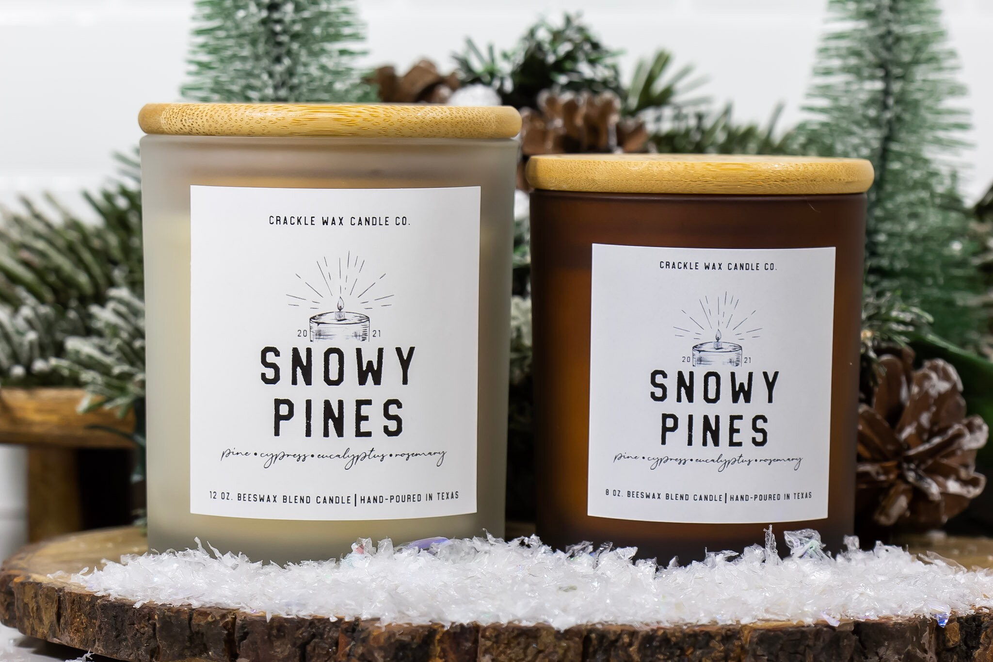 Mountain Candle, Pine Scent, Christmas Tree Candle, Beeswax Candle, Wooden Wick Candle, Snowy