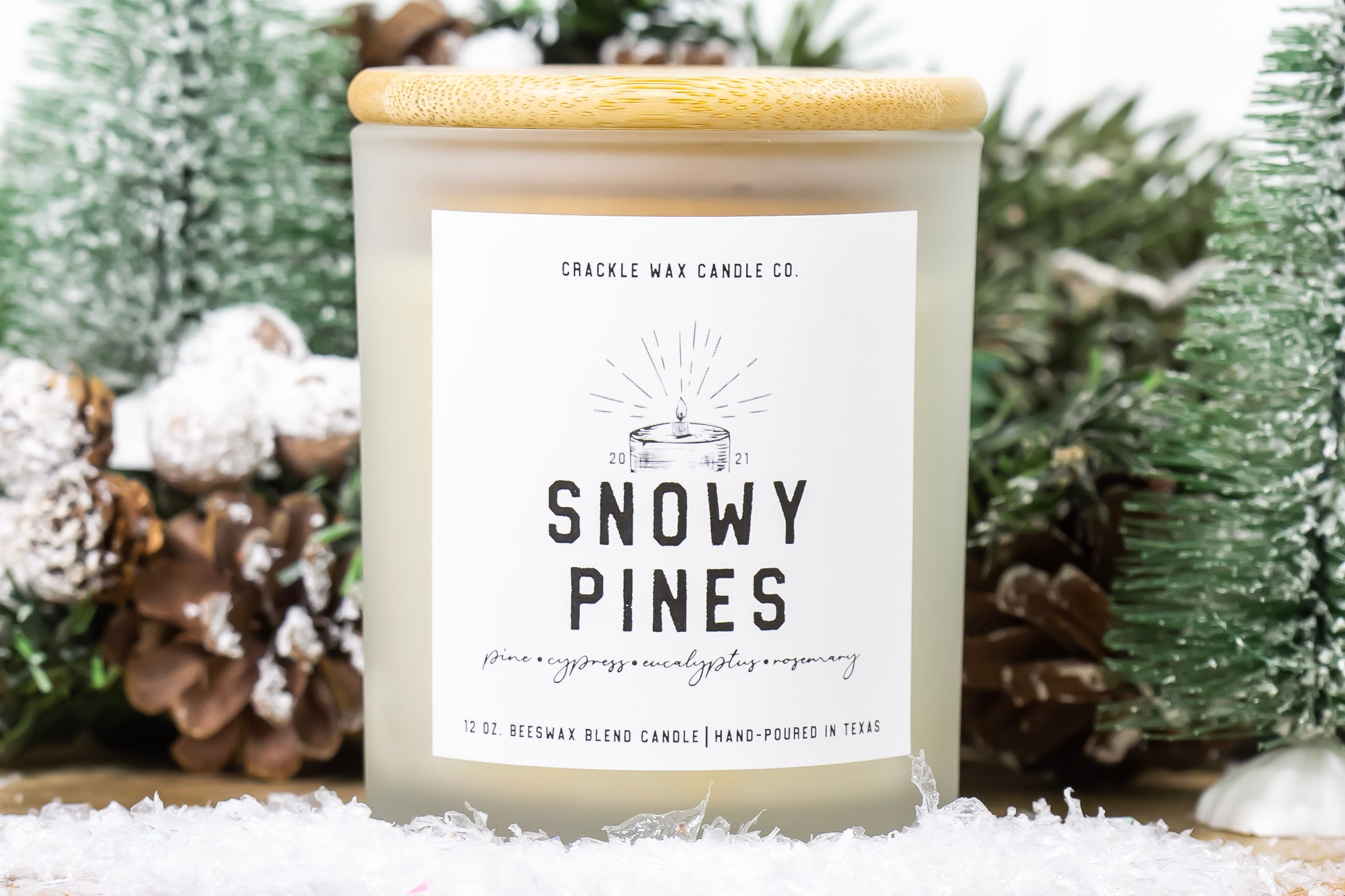 Mountain Candle, Pine Scent, Christmas Tree Candle, Beeswax Candle, Wooden Wick Candle, Snowy