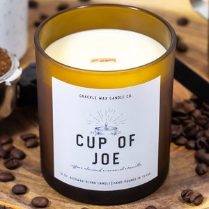 Cup of Joe Coffee Scented Natural Beeswax Blend Candle with Crackling Wooden Wick