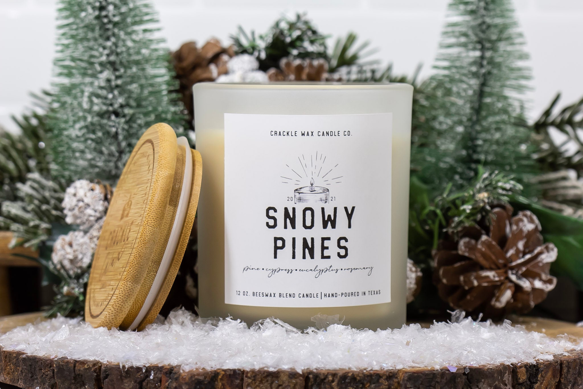 Mountain Candle, Pine Scent, Christmas Tree Candle, Beeswax Candle, Wooden Wick Candle, Snowy