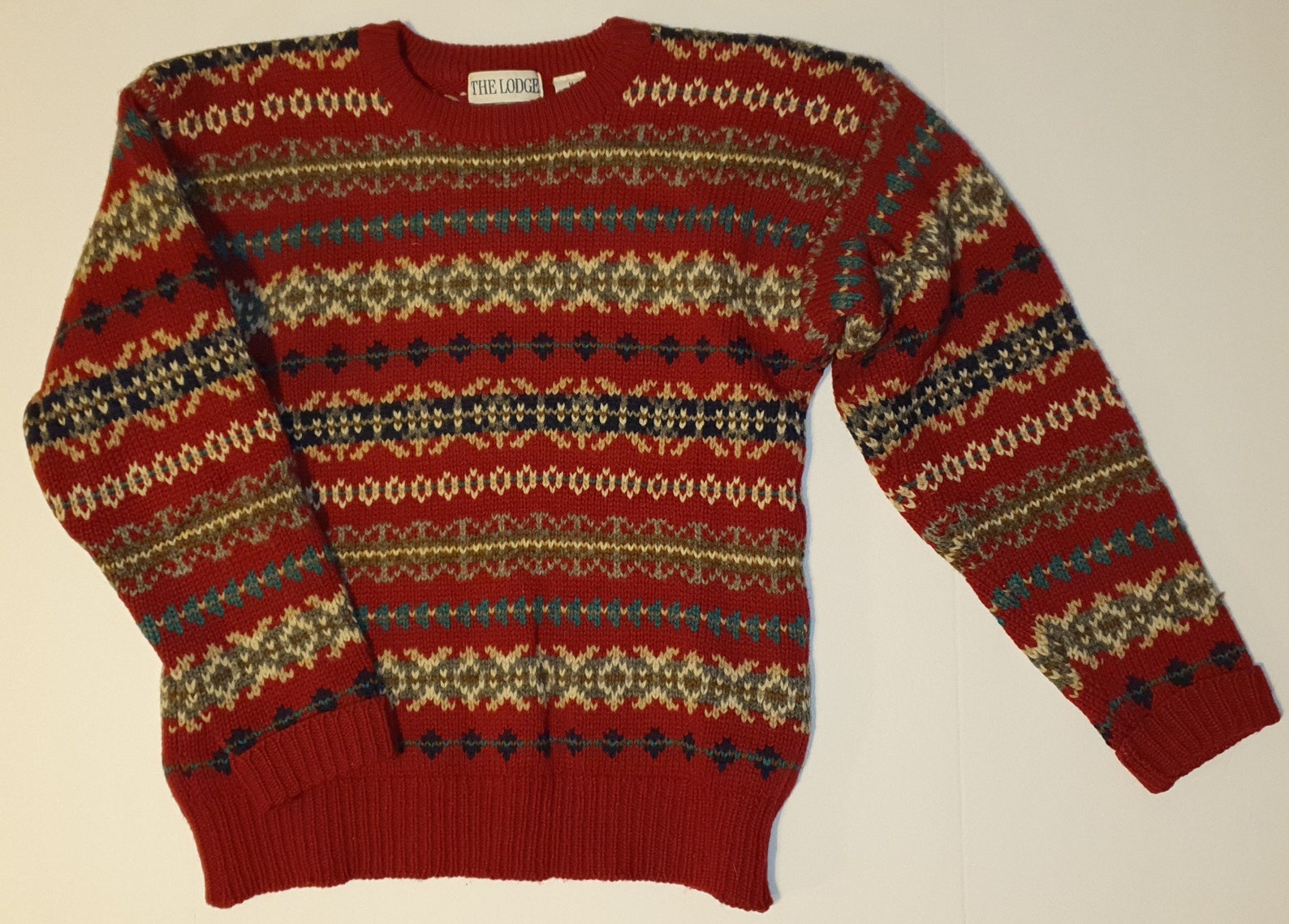 The Lodge Red 100% Shetland Wool Men's Sweater sz M | Etsy