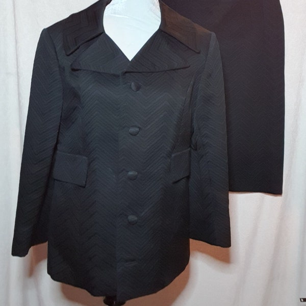 Vintage 50/60s Don Loper Beverly Hills Black Silk Jacket and Skirt Womens sz M