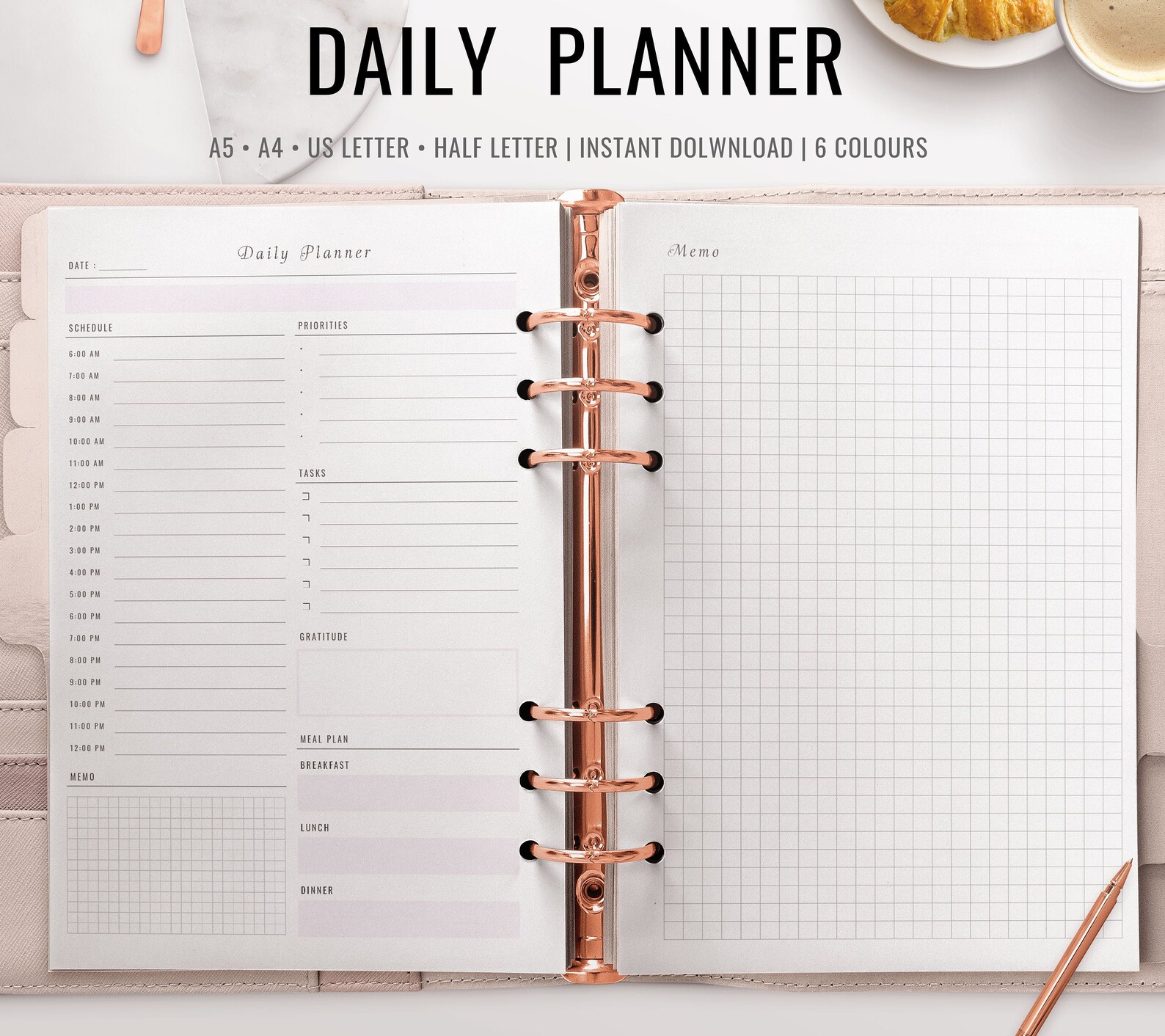 Daily undated simple two pages planner cute pdf todo Etsy